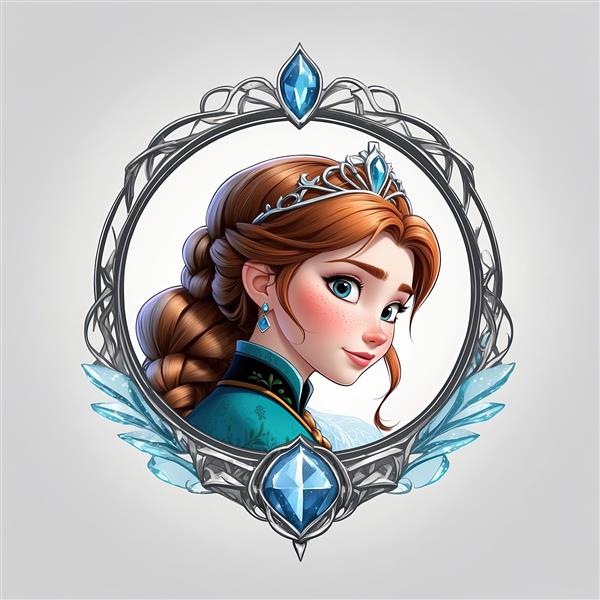 پرتره کلاسیک آنا در قاب نقره‌ای و کریستال‌های یخی، تصویرسازی خاص انیمیشن فروزن