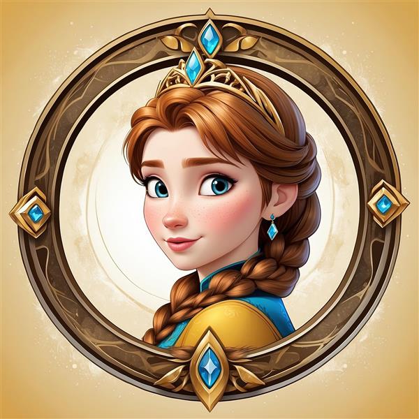 پرتره اورجینال آنا با تاج و گوشواره الماس آبی، مناسب چاپ پوستر دکوراتیو