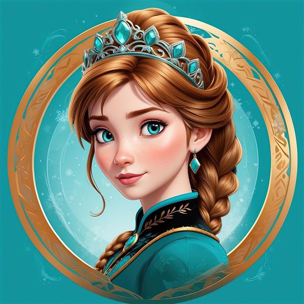 پرتره آنا با تاج فیروزه‌ای و موی بافته شده، تصویر باکیفیت و اورجینال برای پوستر
