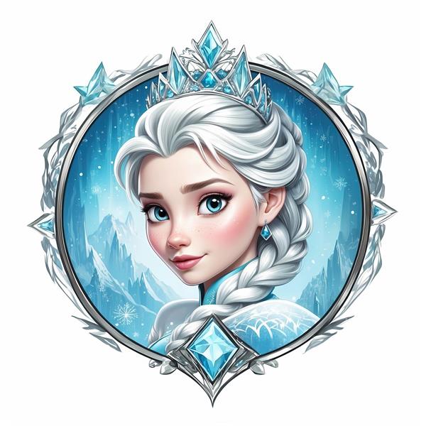 پرتره السا در قاب کریستالی با پس‌زمینه کوهستان برفی، طرح لوکس با کیفیت بالا