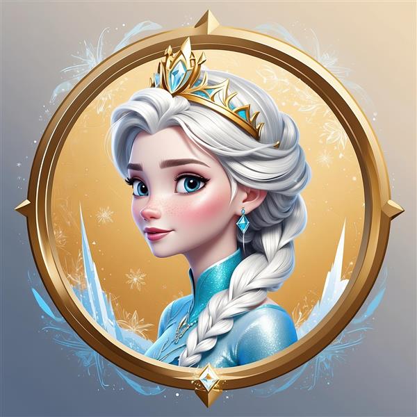 پرتره السا در قاب طلایی با ستاره و کریستال، طرح باکیفیت چاپ تابلو و پوستر