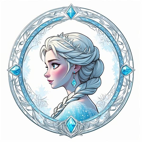 پرتره نیمرخ السا در قاب یخی با تزیینات کریستال، طرح باکیفیت و جذاب برای تابلو