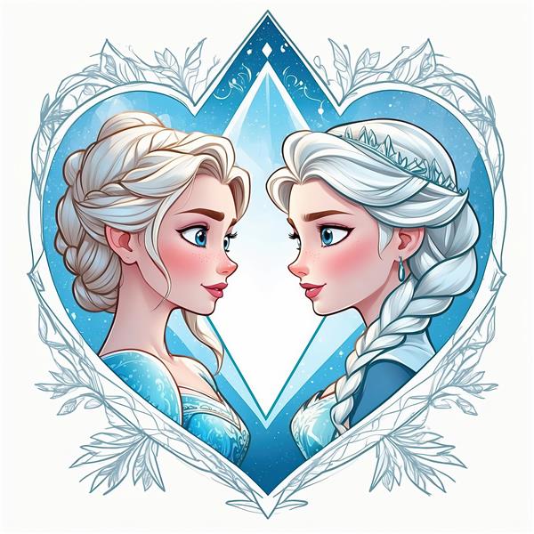 پرتره چهره به چهره السا در قاب قلبی شکل با تزیینات یخ، طرح دکوراتیو ویژه انیمیشن فروزن