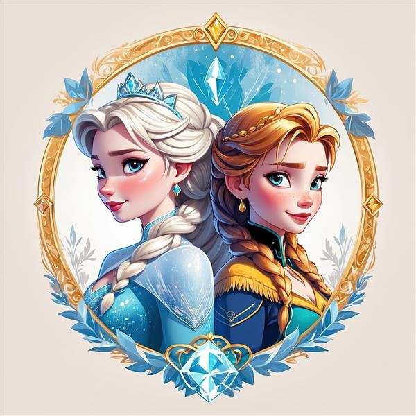 پرتره نیم‌رخ شاهزاده خانم با موی سفید/بلوند و تاج طلایی (طرح خطی رنگی)