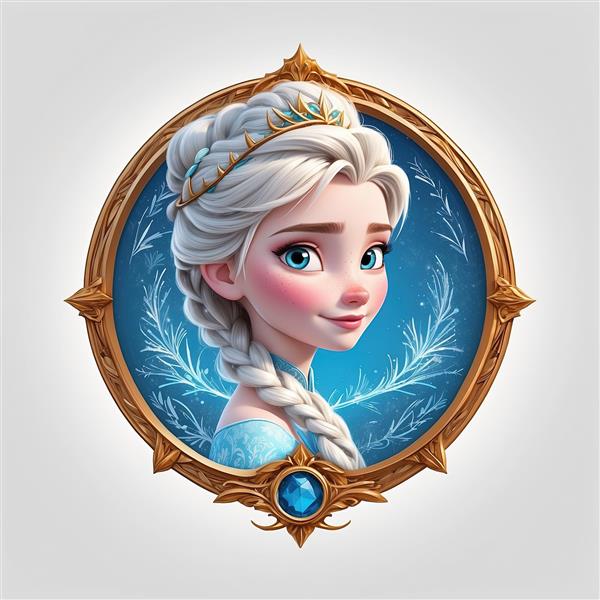 پرنسس سیندرلا در لباس آبی رقص در قاب بیضی طلایی با موی بلند