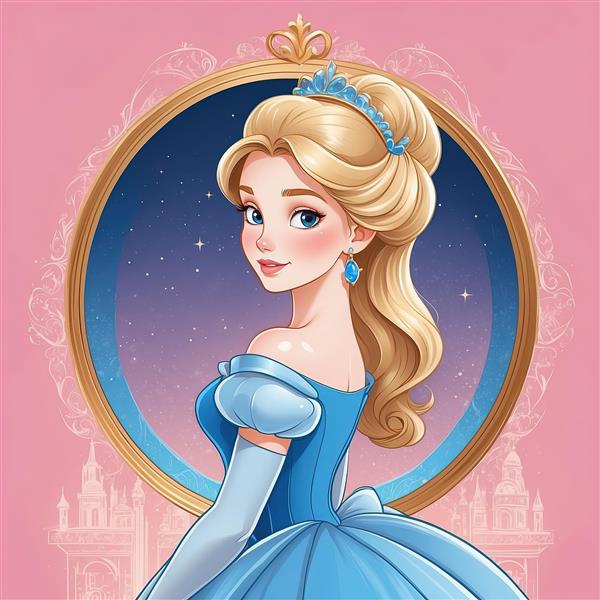 تصویر کامل سیندرلا با دامن پرنسسی در حال رقص و آسمان شب پرستاره