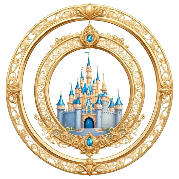 قصر آبی و طلایی در قاب طلایی سلطنتی دکوراتیو (کیفیت چاپ بالا)