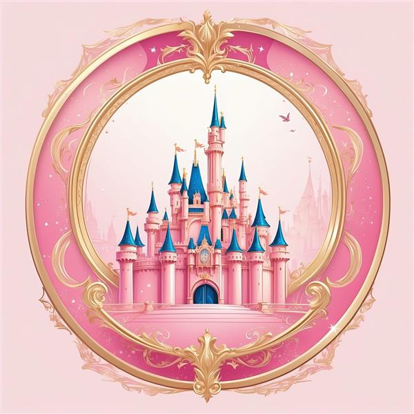 قصر صورتی والت دیزنی در قاب طلایی سلطنتی دکوراتیو (کیفیت چاپ بالا)
