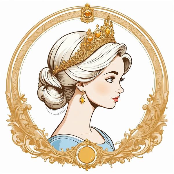 پرتره شاهزاده زن بلوند با تاج جواهر نشان طلایی در قاب کلاسیک