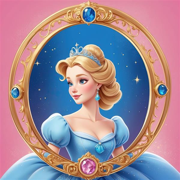 پرتره شاهزاده خانم در آینه طلایی طرح انیمیشن سیندرلا