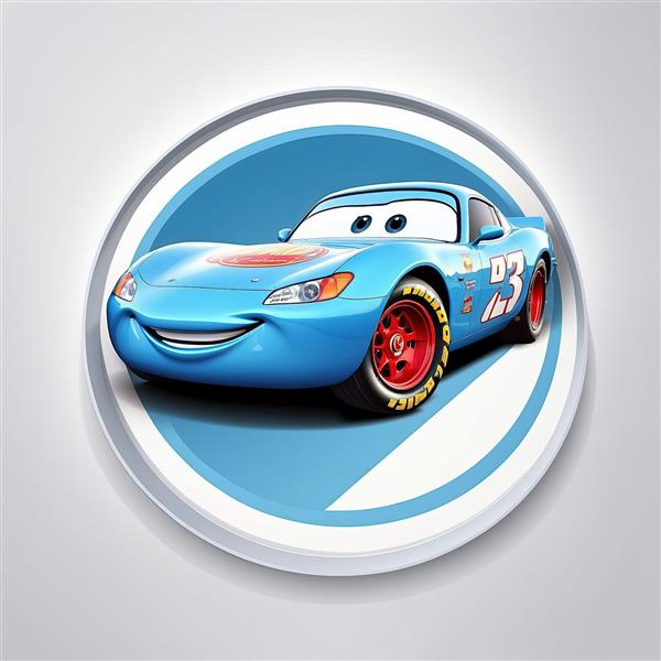 تصویر سالی کاررا آبی رنگ با قاب دایره‌ای و لوگوی ماشین ها