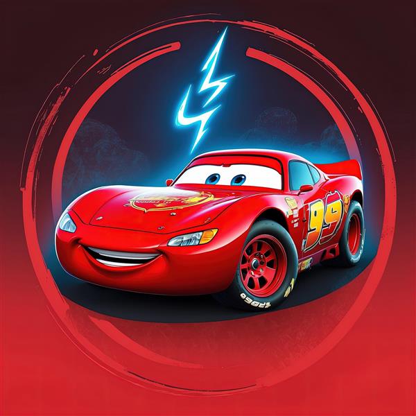 پوستر نئونی مک‌کوئین با رعد و برق آبی در قاب شب و دایره قرمز
