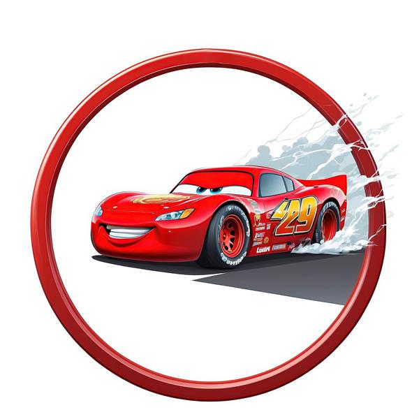 عکس اکشن مک‌کوئین در حال دریفت با دود سرعت و قاب دایره‌ای قرمز