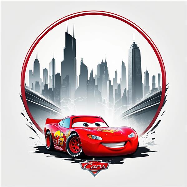 طرح مک‌کوئین با پس‌زمینه خطوط سرعت و سیل‌اوت شهر مونوکروم