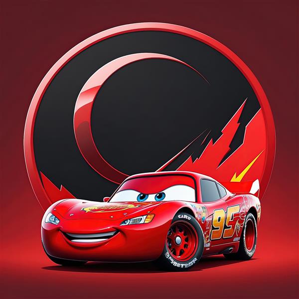 عکس استودیویی مک‌کوئین با پس‌زمینه قرمز و المان‌های تیره مسابقه‌ای