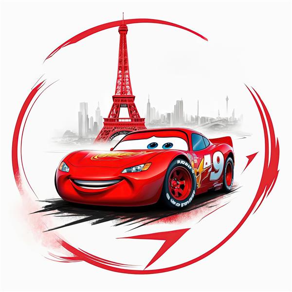 مک‌کوئین قرمز در پاریس با برج ایفل قرمز و قاب سرعت