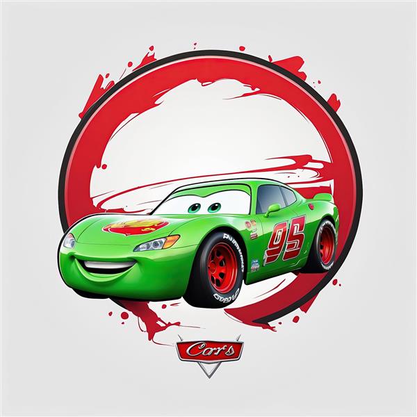 طرح ماشین مسابقه‌ای سبز رنگ (کروز رامیرز) با لوگوی ماشین ها