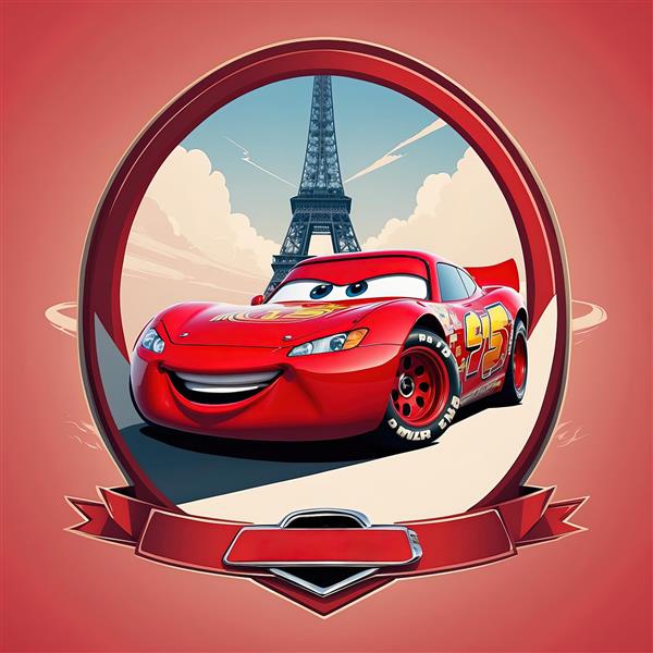 پوستر رترو مک‌کوئین با برج ایفل در قاب روبان‌دار قرمز