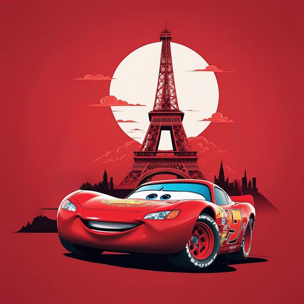 پوستر مک‌کوئین در شب با برج ایفل و ماه در پس‌زمینه تمام قرمز