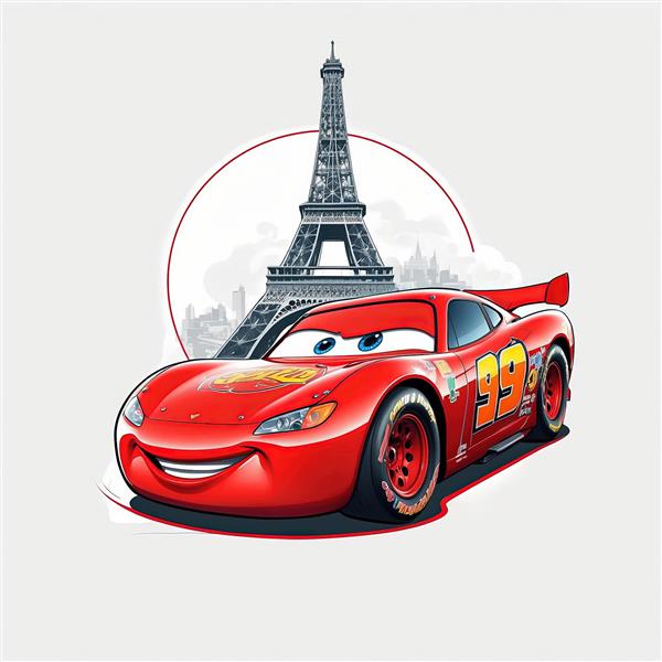 تصویر لایتنینگ مک‌کوئین با برج ایفل پاریس و طرح گرافیکی مینیمال