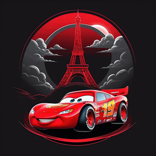 طرح دارک و هنری مک‌کوئین و برج ایفل در آسمان شب با ابرهای قرمز