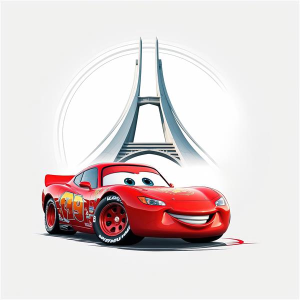 طرح مک‌کوئین قرمز مسابقه‌ای با برج مخابراتی میلاد، مناسب چاپ