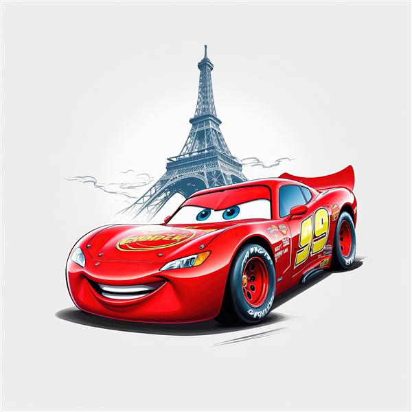 طرح لایتنینگ مک‌کوئین قرمز با برج ایفل، مناسب چاپ عریض