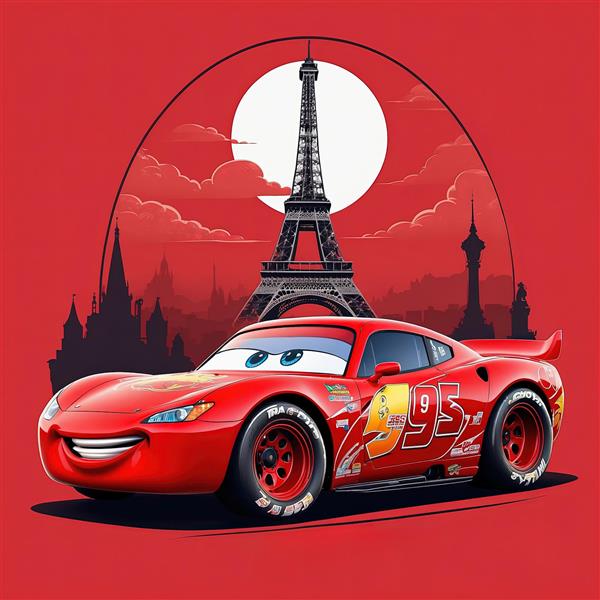 عکس دکوراتیو مک‌کوئین قرمز در شب پاریس با برج ایفل و پس‌زمینه قرمز تیره