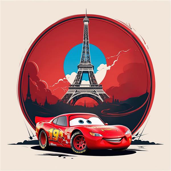 پوستر مک‌کوئین قرمز با پس‌زمینه پاریس، برج ایفل و دایره هنری
