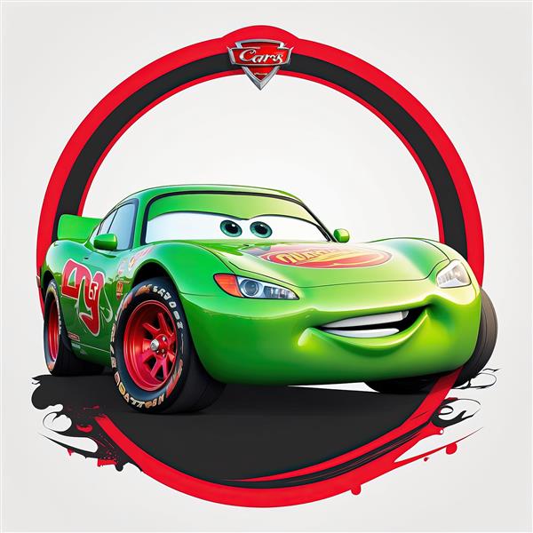 طرح دایره‌ای ماشین اسپرت سبز رنگ مک‌کوئین انیمیشن ماشین هابرای چاپ