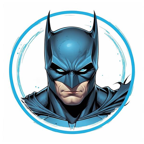 پرتره کلوزآپ بتمن با چشمان آبی درخشان در حلقه نقاشی‌شده (اورجینال)