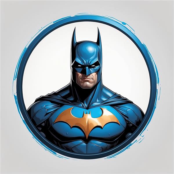 پرتره کامل بتمن با نماد خفاش طلایی در زره آبی براق (تصویر اورجینال)