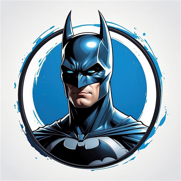 تصویر بتمن با جلوه هنری براش نقاشی در قاب دایره‌ای آبی (چاپ دکوراتیو)
