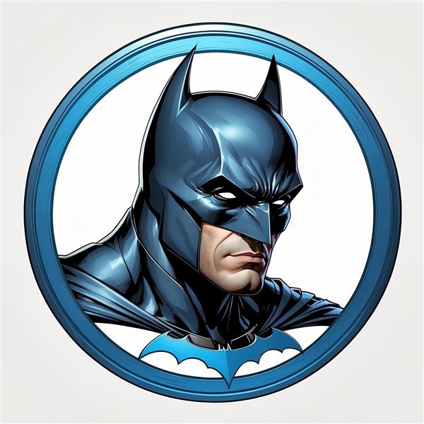 آواتار نیم‌رخ بتمن در دایره آبی و نماد خفاش زیر گلو (مناسب طراحی تابلو)