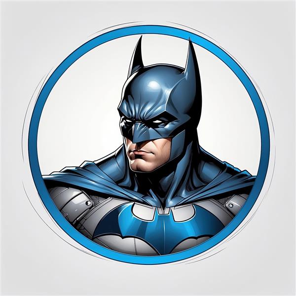 تصویر دکوراتیو بتمن با جزئیات زره نقره‌ای و رینگ آبی (مناسب تابلو)
