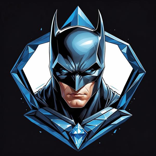 بتمن با زره الماس‌گون آبی در قاب هندسی و پس‌زمینه تیره (چاپ عریض)