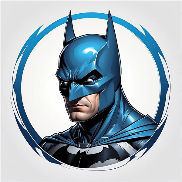 پرتره خیره‌کننده بتمن با نماد خفاش خاکستری در حلقه آبی (تصویر با رزولوشن بالا)
