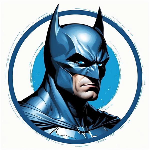 تصویر آیکونیک بتمن با چشمان درخشان آبی در کادر دایره‌ای (استوک پارس استاک)