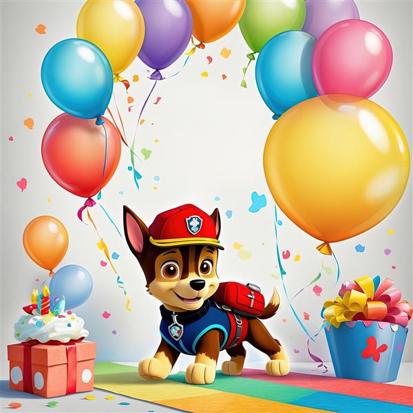 عکس باکیفیت چیس، راکی و رابل پاو پاترول روی سکوی کیک در جشن قلب‌ها