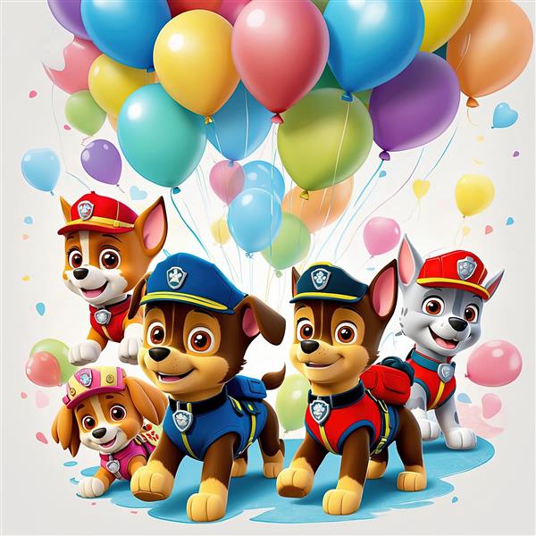 پوستر اورجینال مجموعه سگ‌های پاو پاترول (چیس، مارشال، اسکای) با دسته بادکنک‌ها