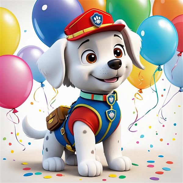 طرح اورجینال مارشال سگ خالدار: تصویر باکیفیت کارتون سگ‌های نگهبان با لباس آبی و کلاه آتش‌نشانی