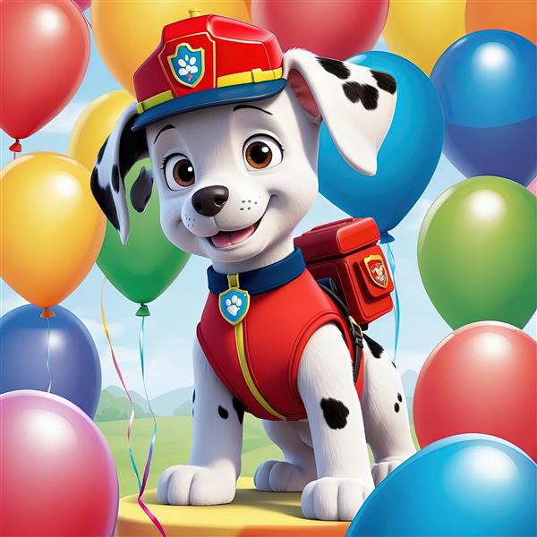 مارشال شاد در میان بادکنک‌ها، آماده برای جشن تولد، طرح اتاق کودک