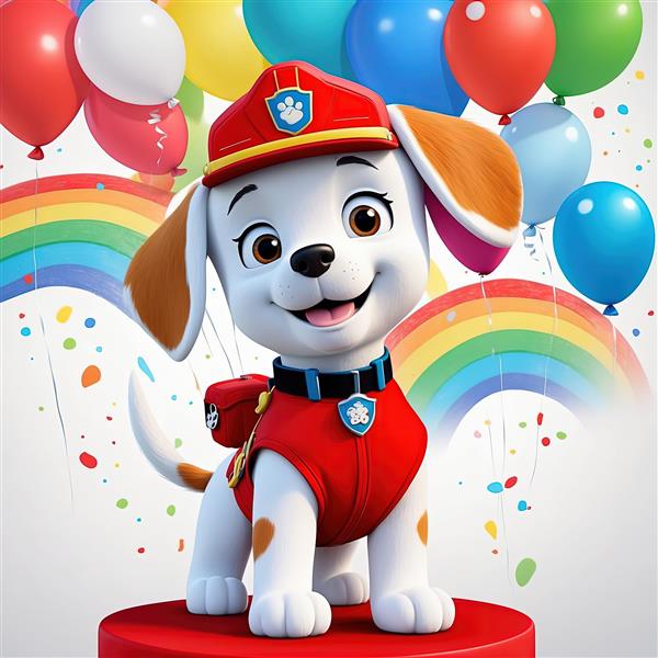 مارشال پاو پاترول با تم رنگین‌کمان و بادکنک، مناسب دکور تولد