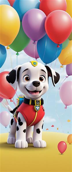 تصویر عمودی مارشال با بادکنک‌ها، مناسب پس‌زمینه موبایل یا پوستر