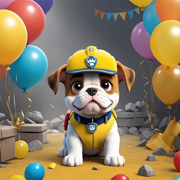 تصویر رابل پاو پاترول در جشن تولد با بادکنک‌های رنگارنگ، طرح اتاق کودک