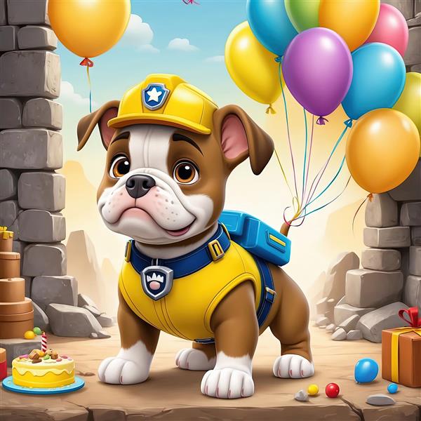 تصویر رابل پاو پاترول در جشن تولد با بادکنک‌های رنگارنگ، طرح اتاق کودک