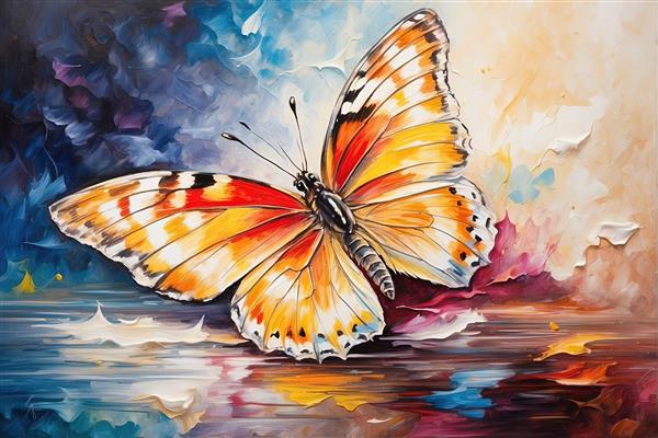 نقاشی بافت‌دار پروانه روی سطح بازتابی، طرح مدرن دکوراسیون