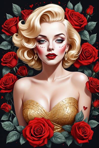 مرلین مونرو طلایی رمانتیک در باغ رز، لباس پولک‌دار و تاتوی قلب کوچک