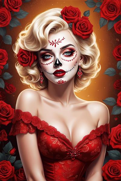 مرلین مونرو شبح سرخ با آرایش کرست گیپور و پس‌زمینه درخشان