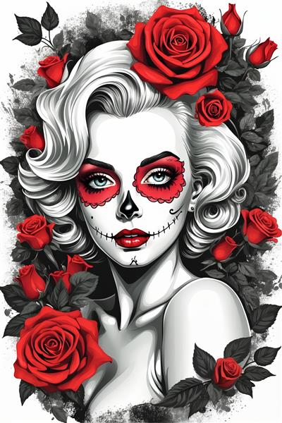 مرلین مونرو فانتزی با آرایش کاترینا و موهای نقره‌ای و انفجار رزهای سرخ